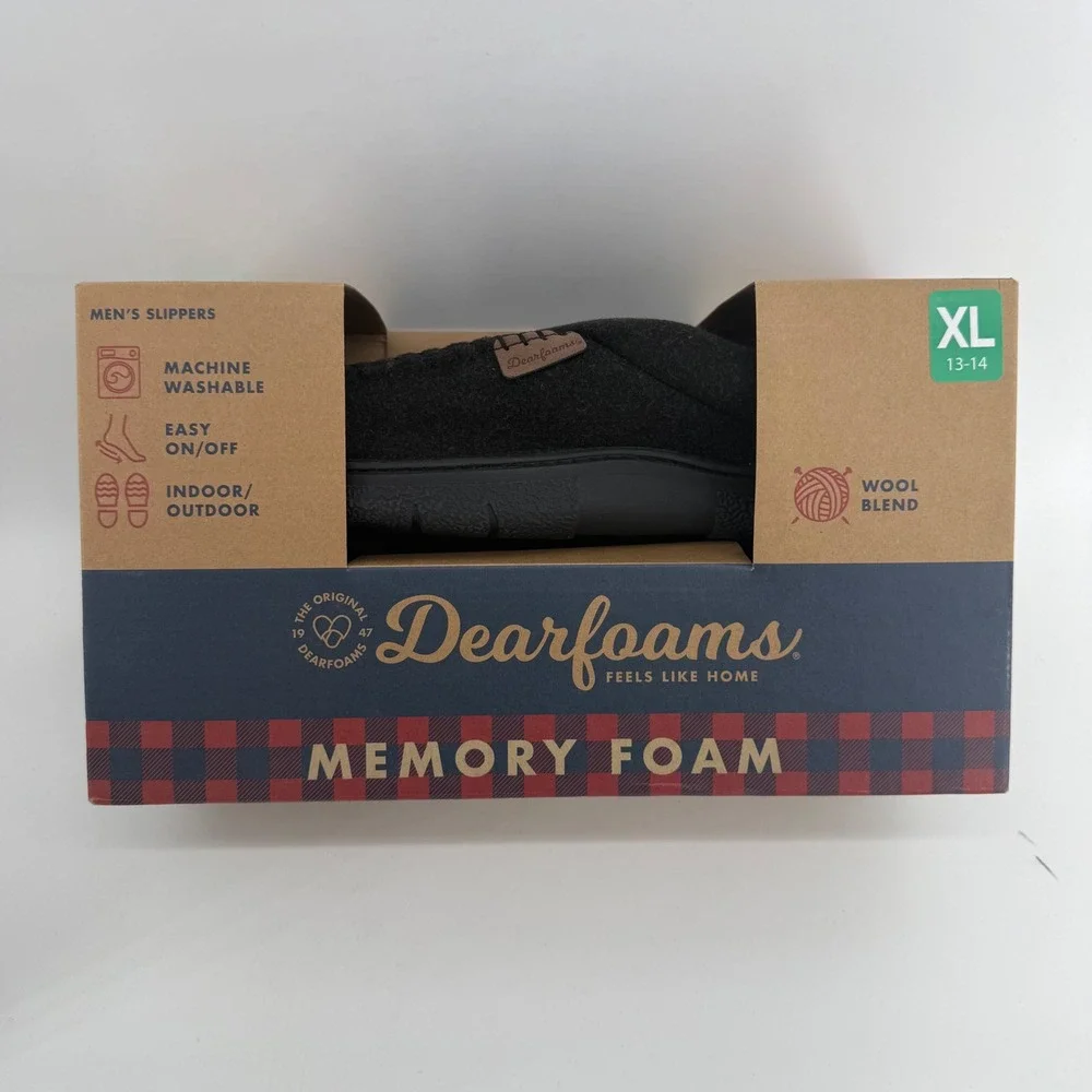 Dearfoams Mens‎ Wool Blend Memory Foam Moccasin Slippers Black XL 13-14